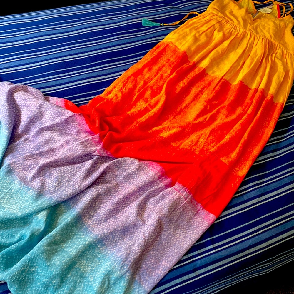Anthropology feather light rainbow dress, size medium